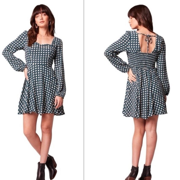 Band of the Free Genevieve Teal Diamond Long Slv Mini Dress Sz SM $119 RetailNWT - Picture 8 of 10